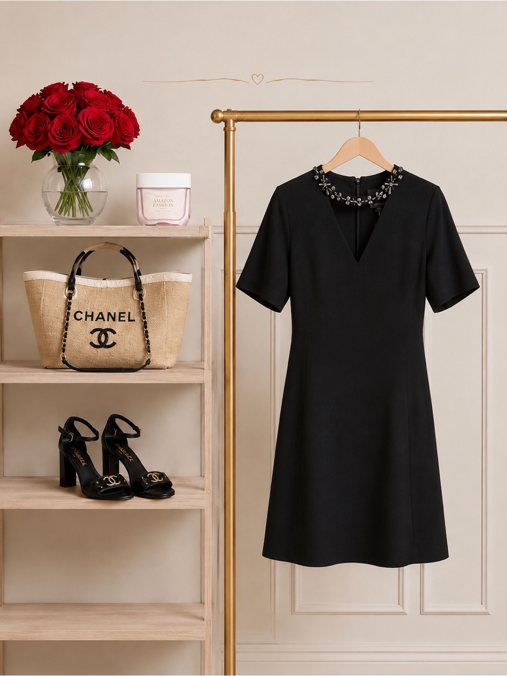 Black Embellished Neck Short Sleeve Dress - Brand:  Ann Taylor NWT